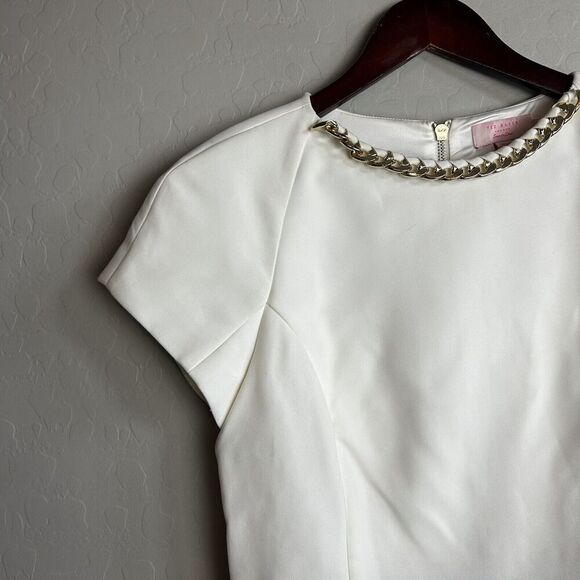 TED BAKER SHEATH DRESS SIZE 1 US 4 Black White Color Block Chain Neckline - Picture 4 of 10